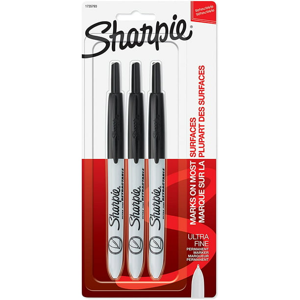 3-Count Sharpie Retractable Permanent Markers Black 3 Count Ultra Fine Point
